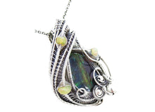 Load image into Gallery viewer, Blue-Green-Yellow Ammolite Pendant with Ethiopian Welo Opals in Sterling Silver