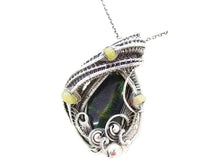 Load image into Gallery viewer, Blue-Green-Yellow Ammolite Pendant with Ethiopian Welo Opals in Sterling Silver