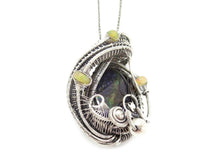 Load image into Gallery viewer, Blue-Green-Yellow Ammolite Pendant with Ethiopian Welo Opals in Sterling Silver