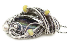 Load image into Gallery viewer, Blue-Green-Yellow Ammolite Pendant with Ethiopian Welo Opals in Sterling Silver