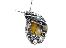 Load image into Gallery viewer, Bumblebee Jasper Pendant Necklace, Wire-Wrapped in Sterling Silver with Labradorite