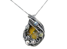 Load image into Gallery viewer, Bumblebee Jasper Pendant Necklace, Wire-Wrapped in Sterling Silver with Labradorite