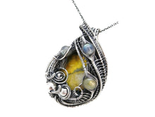 Load image into Gallery viewer, Bumblebee Jasper Pendant Necklace, Wire-Wrapped in Sterling Silver with Labradorite