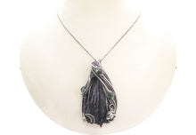 Load image into Gallery viewer, Black Kyanite Fan Pendant, Wire-Wrapped in Sterling Silver with Russian Seraphinite