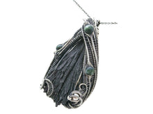 Load image into Gallery viewer, Black Kyanite Fan Pendant, Wire-Wrapped in Sterling Silver with Russian Seraphinite