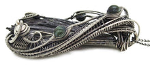 Load image into Gallery viewer, Black Kyanite Fan Pendant, Wire-Wrapped in Sterling Silver with Russian Seraphinite