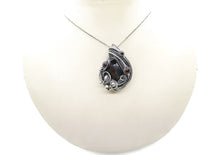 Load image into Gallery viewer, Black Tourmaline Pendant Necklace with Garnet, Wire-Wrapped in Sterling Silver