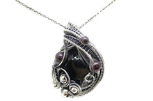 Load image into Gallery viewer, Black Tourmaline Pendant Necklace with Garnet, Wire-Wrapped in Sterling Silver