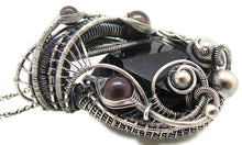 Load image into Gallery viewer, Black Tourmaline Pendant Necklace with Garnet, Wire-Wrapped in Sterling Silver