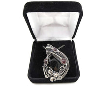 Load image into Gallery viewer, Black Tourmaline Pendant Necklace with Garnet, Wire-Wrapped in Sterling Silver