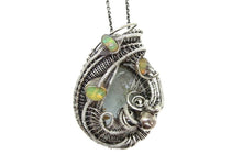 Load image into Gallery viewer, Blue Topaz Pendant Necklace, Wire-Wrapped in Sterling Silver with Ethiopian Welo Opals