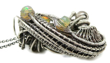 Load image into Gallery viewer, Blue Topaz Pendant Necklace, Wire-Wrapped in Sterling Silver with Ethiopian Welo Opals