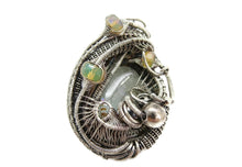 Load image into Gallery viewer, Blue Topaz Pendant Necklace, Wire-Wrapped in Sterling Silver with Ethiopian Welo Opals