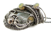 Load image into Gallery viewer, Blue Topaz Pendant Necklace, Wire-Wrapped in Sterling Silver with Ethiopian Welo Opals