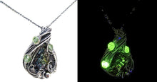 Load image into Gallery viewer, Bismuth Crystal Pendant with UV-Reactive Glass, Sterling Silver Wire Wrap