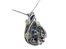 Load image into Gallery viewer, Bismuth Crystal Pendant with UV-Reactive Glass, Sterling Silver Wire Wrap