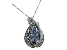 Load image into Gallery viewer, Bismuth Crystal Pendant with UV-Reactive Glass, Sterling Silver Wire Wrap
