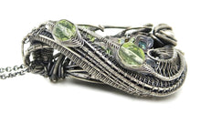 Load image into Gallery viewer, Bismuth Crystal Pendant with UV-Reactive Glass, Sterling Silver Wire Wrap