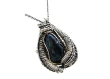 Load image into Gallery viewer, Cultured Black Freshwater Pearl Pendant with Rhodolite Garnet, Sterling silver Wire Wrap