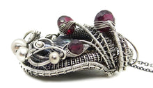 Load image into Gallery viewer, Cultured Black Freshwater Pearl Pendant with Rhodolite Garnet, Sterling silver Wire Wrap