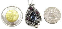 Load image into Gallery viewer, Cultured Black Freshwater Pearl Pendant with Rhodolite Garnet, Sterling silver Wire Wrap
