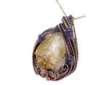 Load image into Gallery viewer, Citrine Crystal Wire Wrapped Pendant Necklace with Amethyst in Bronze