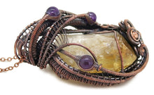 Load image into Gallery viewer, Citrine Crystal Wire Wrapped Pendant Necklace with Amethyst in Bronze