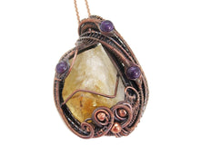 Load image into Gallery viewer, Citrine Crystal Wire Wrapped Pendant Necklace with Amethyst in Bronze