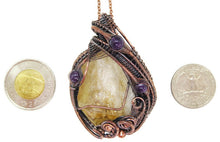 Load image into Gallery viewer, Citrine Crystal Wire Wrapped Pendant Necklace with Amethyst in Bronze