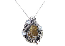Load image into Gallery viewer, Calcite Wire-Wrapped Pendant in Sterling Silver with Blue Topaz