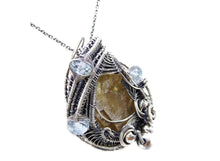 Load image into Gallery viewer, Calcite Wire-Wrapped Pendant in Sterling Silver with Blue Topaz