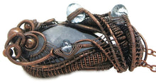 Load image into Gallery viewer, Celestite Wire-Wrapped Pendant in Bronze with Blue Topaz