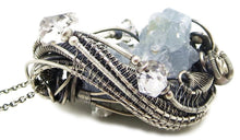 Load image into Gallery viewer, Celestite Druzy and Herkimer Diamond Pendant, Wire-Wrapped in Sterling Silver