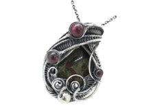 Load image into Gallery viewer, Dragon Blood Jasper Pendant with Garnet, Wire-Wrapped in Sterling Silver