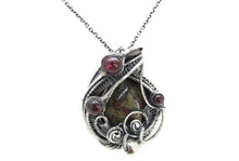 Load image into Gallery viewer, Dragon Blood Jasper Pendant with Garnet, Wire-Wrapped in Sterling Silver