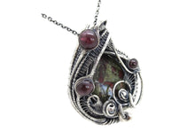 Load image into Gallery viewer, Dragon Blood Jasper Pendant with Garnet, Wire-Wrapped in Sterling Silver