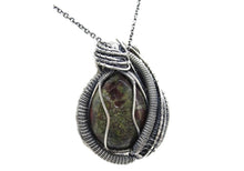 Load image into Gallery viewer, Dragon Blood Jasper Pendant with Garnet, Wire-Wrapped in Sterling Silver
