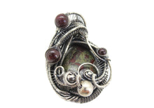 Load image into Gallery viewer, Dragon Blood Jasper Pendant with Garnet, Wire-Wrapped in Sterling Silver