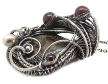 Load image into Gallery viewer, Dragon Blood Jasper Pendant with Garnet, Wire-Wrapped in Sterling Silver