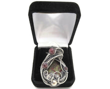 Load image into Gallery viewer, Dragon Blood Jasper Pendant with Garnet, Wire-Wrapped in Sterling Silver