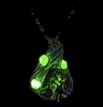 Load image into Gallery viewer, Bismuth Crystal Pendant with UV-Reactive Glass, Sterling Silver Wire Wrap