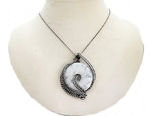 Load image into Gallery viewer, Howlite Woven Donut Pendant  with Labradorite and Moonstone- Sterling Silver Wire-Wrapped Necklace Jewelry