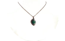 Load image into Gallery viewer, Green Jasper Wire-Wrapped Bronze Pendant with Swarovski Crystal - Mini-Woven Circle Design