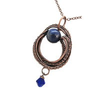 Load image into Gallery viewer, Contemporary Lapis Lazuli Pendant: Bronze Wire-Wrapped Gemstone Necklace for Bohemian Jewelry Lovers