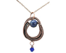 Load image into Gallery viewer, Contemporary Lapis Lazuli Pendant: Bronze Wire-Wrapped Gemstone Necklace for Bohemian Jewelry Lovers