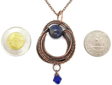 Load image into Gallery viewer, Contemporary Lapis Lazuli Pendant: Bronze Wire-Wrapped Gemstone Necklace for Bohemian Jewelry Lovers