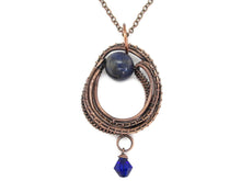 Load image into Gallery viewer, Contemporary Lapis Lazuli Pendant: Bronze Wire-Wrapped Gemstone Necklace for Bohemian Jewelry Lovers