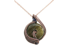 Load image into Gallery viewer, Handcrafted Labradorite Woven Donut Pendant with Iolite Accent - Bronze Necklace