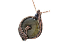 Load image into Gallery viewer, Handcrafted Labradorite Woven Donut Pendant with Iolite Accent - Bronze Necklace