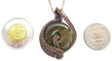 Load image into Gallery viewer, Handcrafted Labradorite Woven Donut Pendant with Iolite Accent - Bronze Necklace